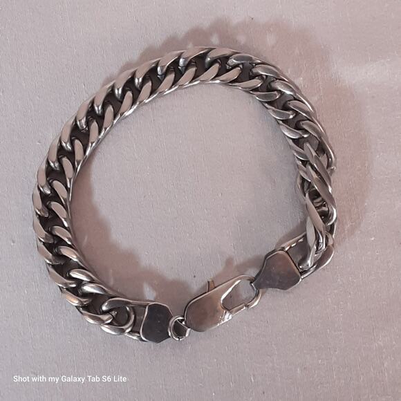 Chunky Curb Chain Bracelet Silver Tone Lobster Claw - Picture 5 of 10